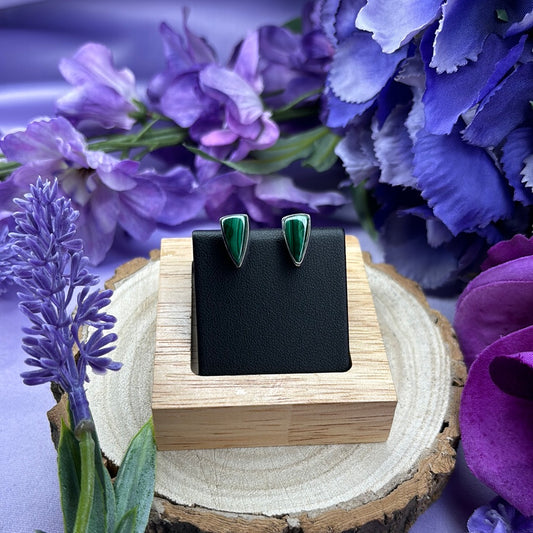 Sterling Silver High Quality Malachite Stud Earrings