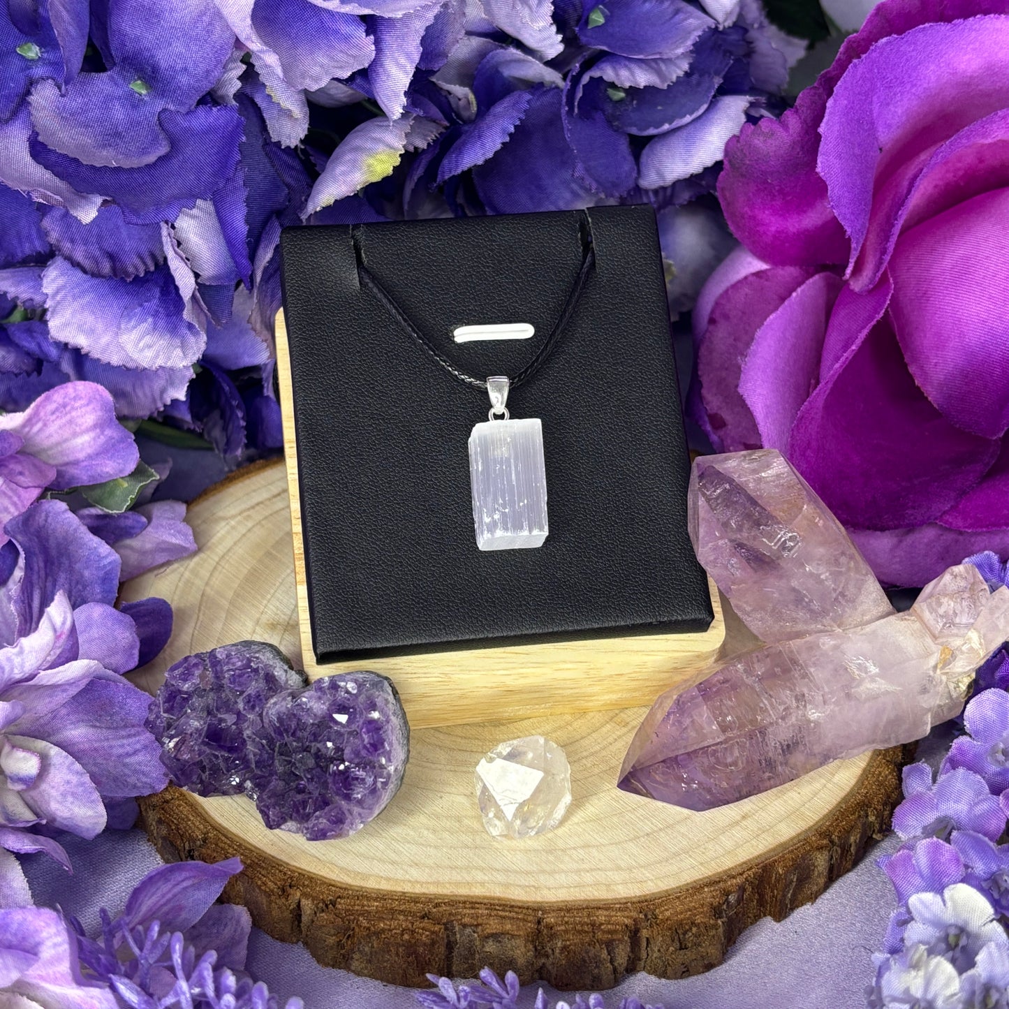 Brazilian Raw Selenite Sterling Silver Pendant