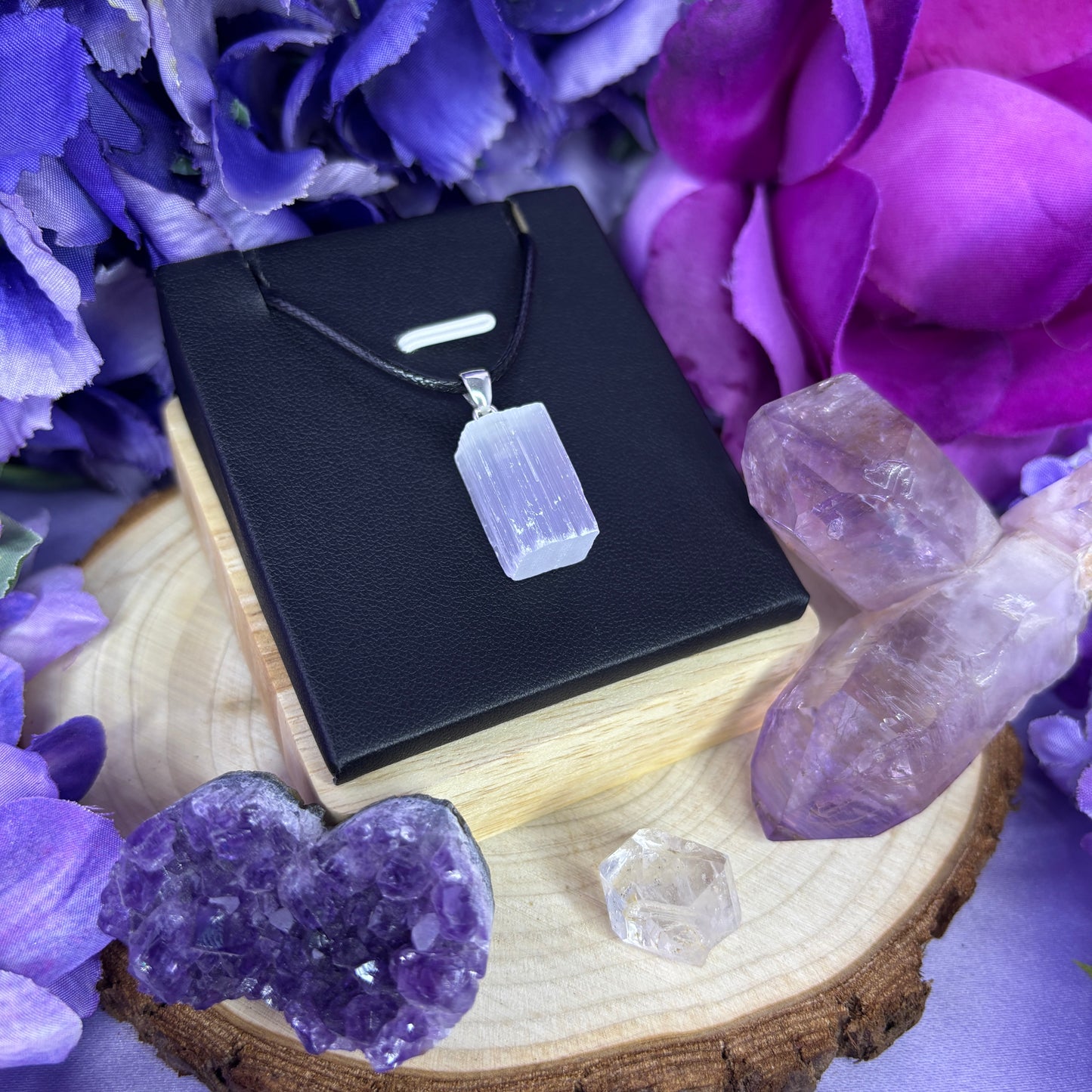 Brazilian Raw Selenite Sterling Silver Pendant