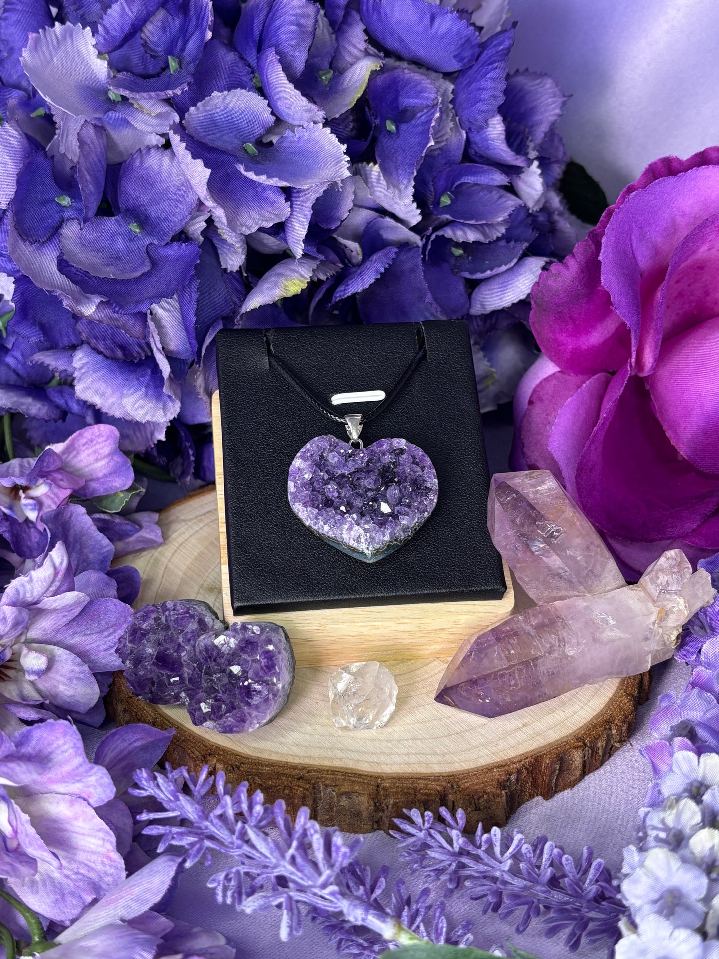 Brazilian Amethyst Cluster Heart Sterling Silver Pendant