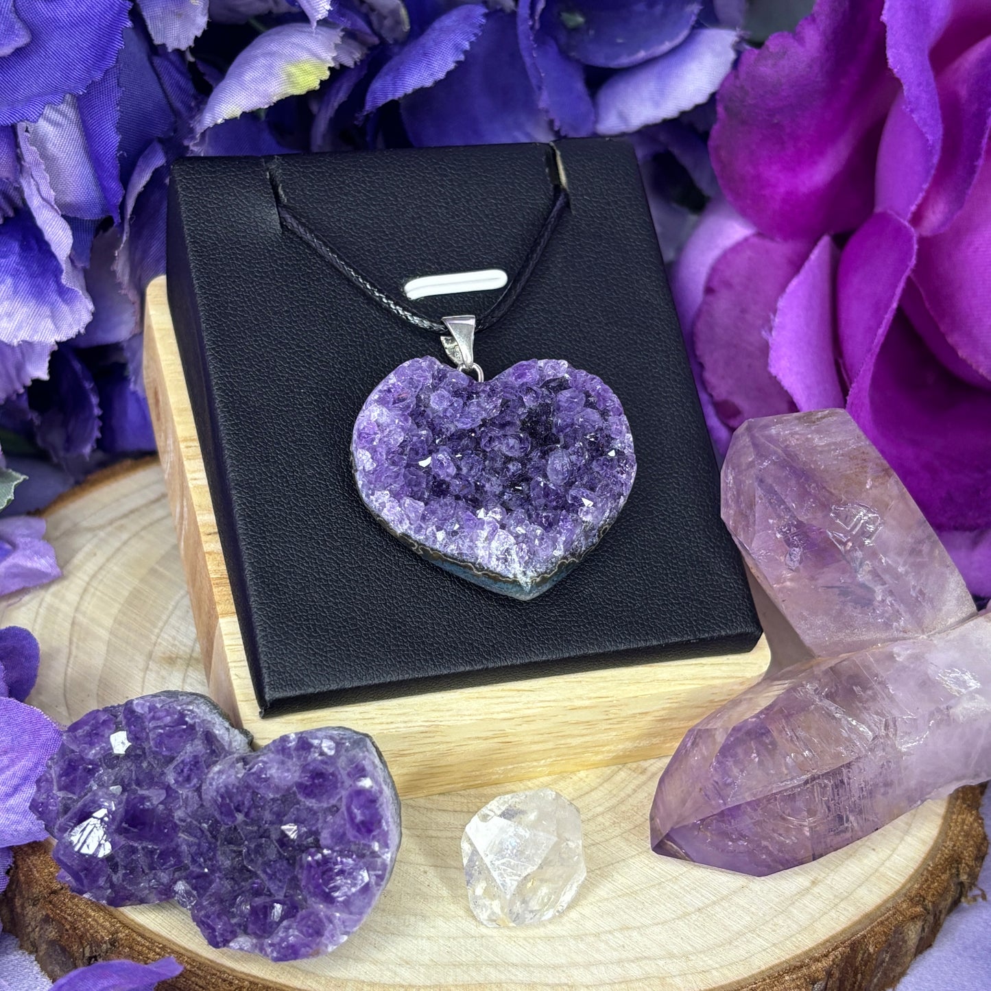 Brazilian Amethyst Cluster Heart Sterling Silver Pendant