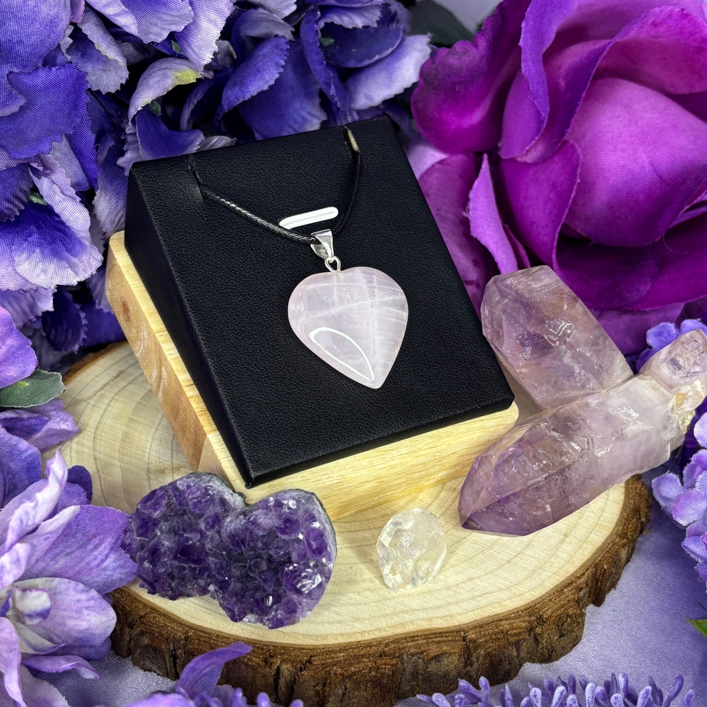 Brazilian Polished Rose Quartz Heart Sterling Silver Pendant