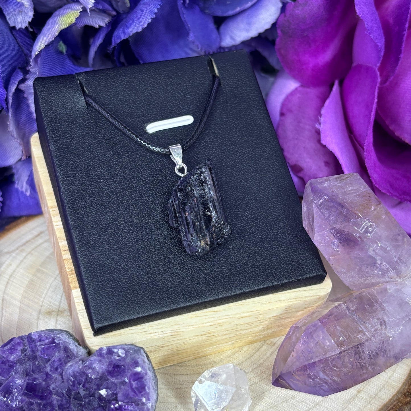 Brazilian Raw Black Tourmaline Sterling Silver Pendant