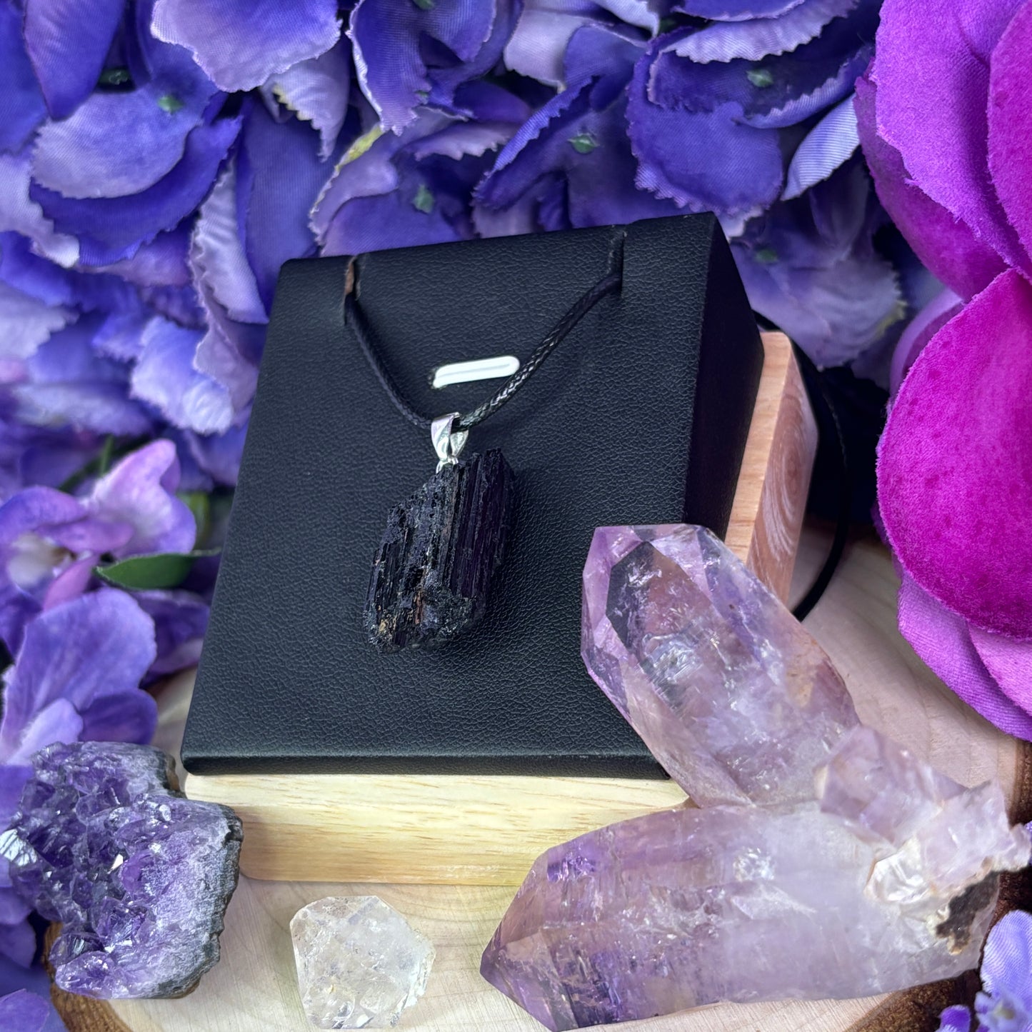 Brazilian Raw Black Tourmaline Sterling Silver Pendant