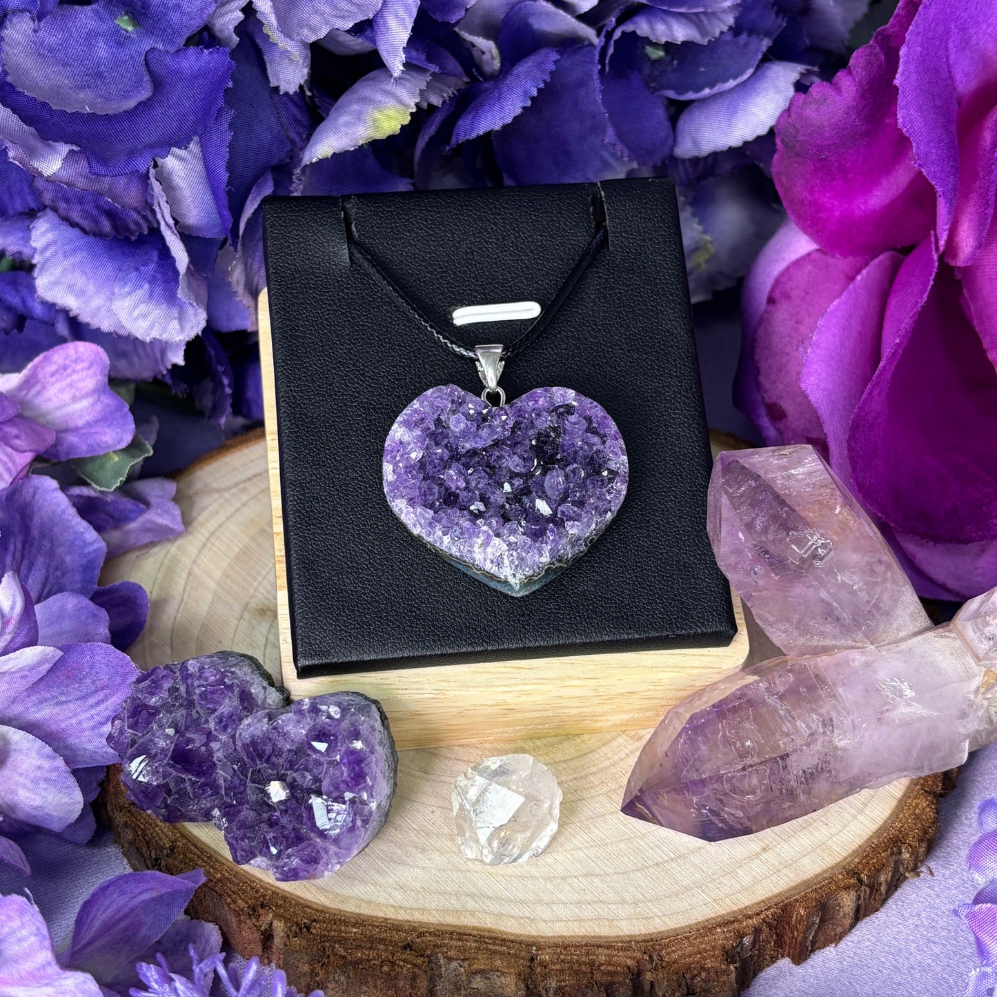 Brazilian Amethyst Cluster Heart Sterling Silver Pendant