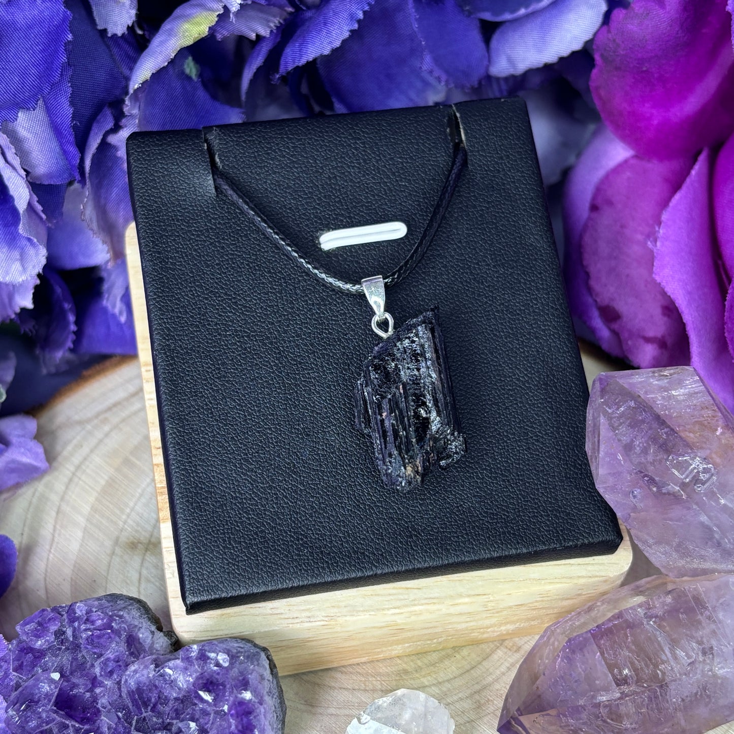 Brazilian Raw Black Tourmaline Sterling Silver Pendant