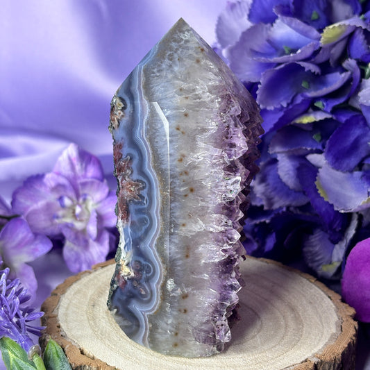 Brazilian Part Polished Amethyst & Agate Cluster Tower