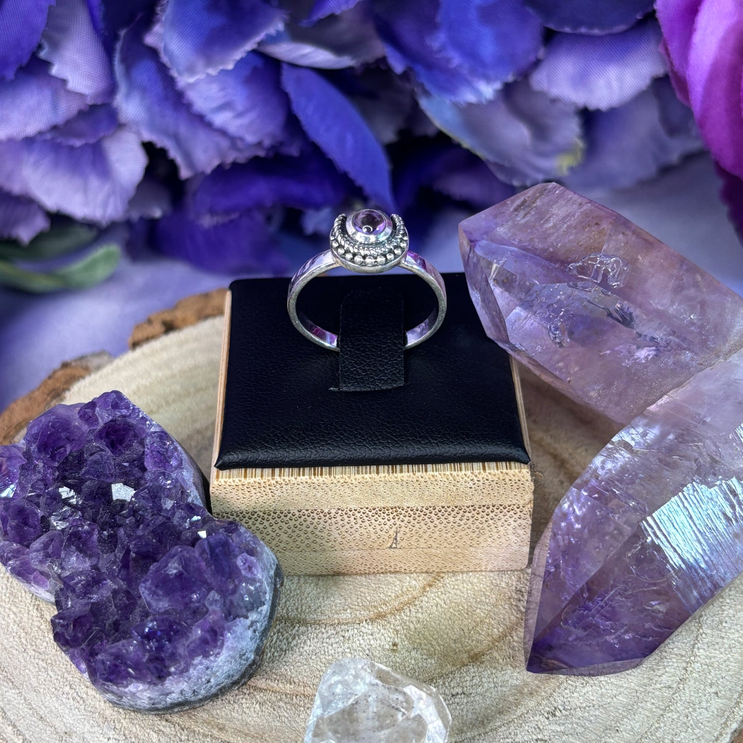 Sterling Silver Amethyst Crescent Moon Ring