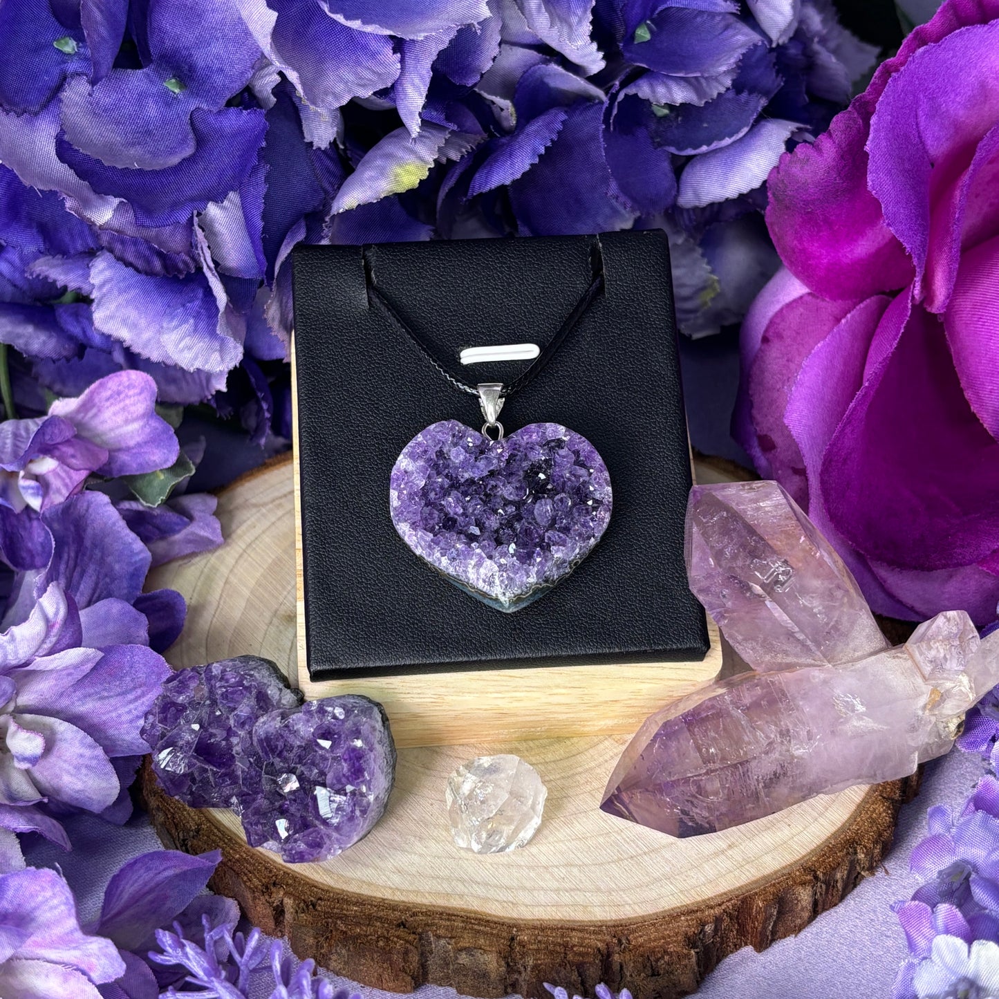 Brazilian Amethyst Cluster Heart Sterling Silver Pendant