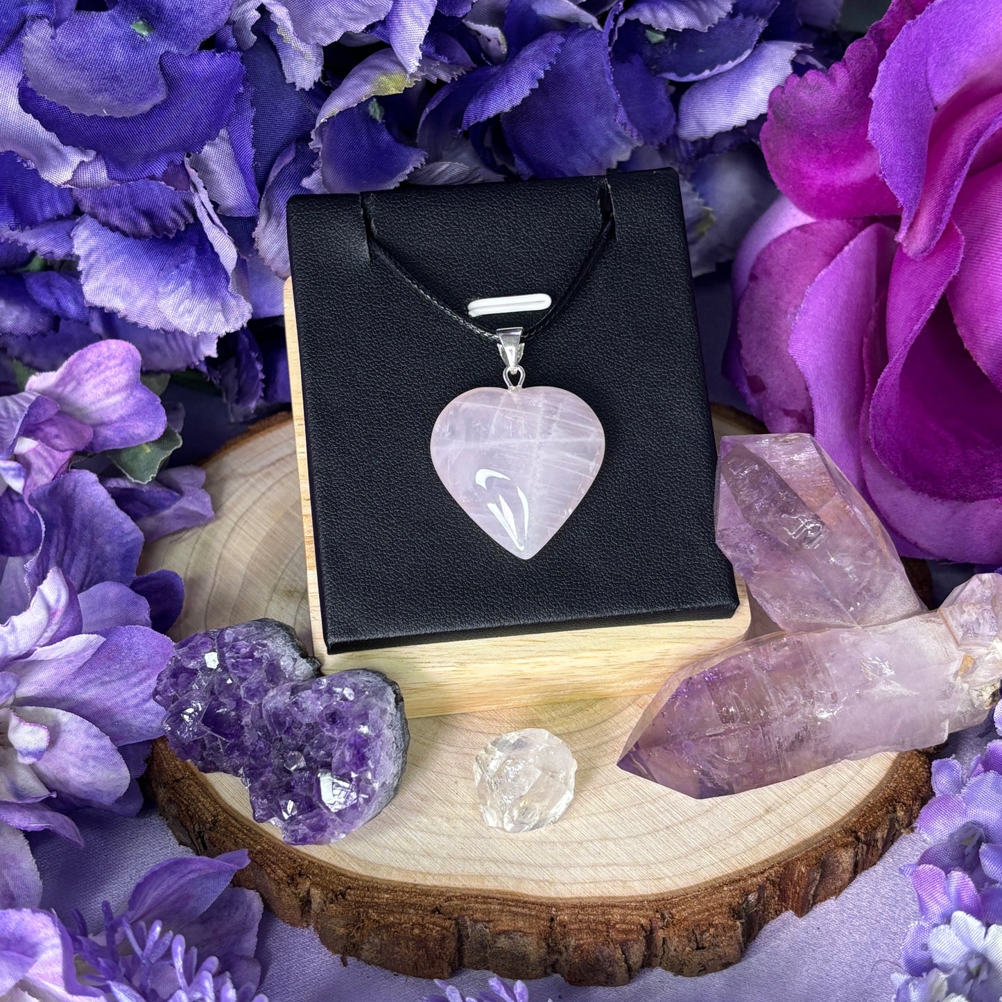 Brazilian Polished Rose Quartz Heart Sterling Silver Pendant