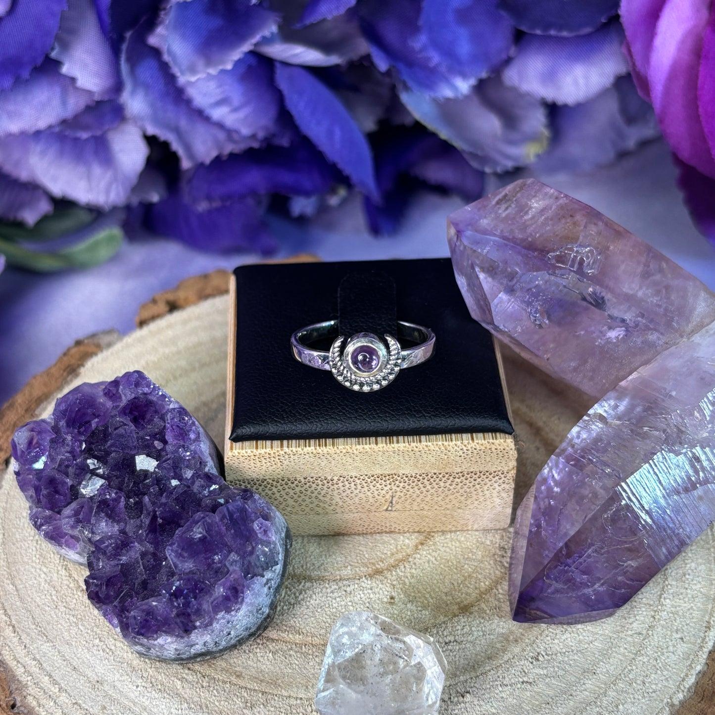 Sterling Silver Amethyst Crescent Moon Ring