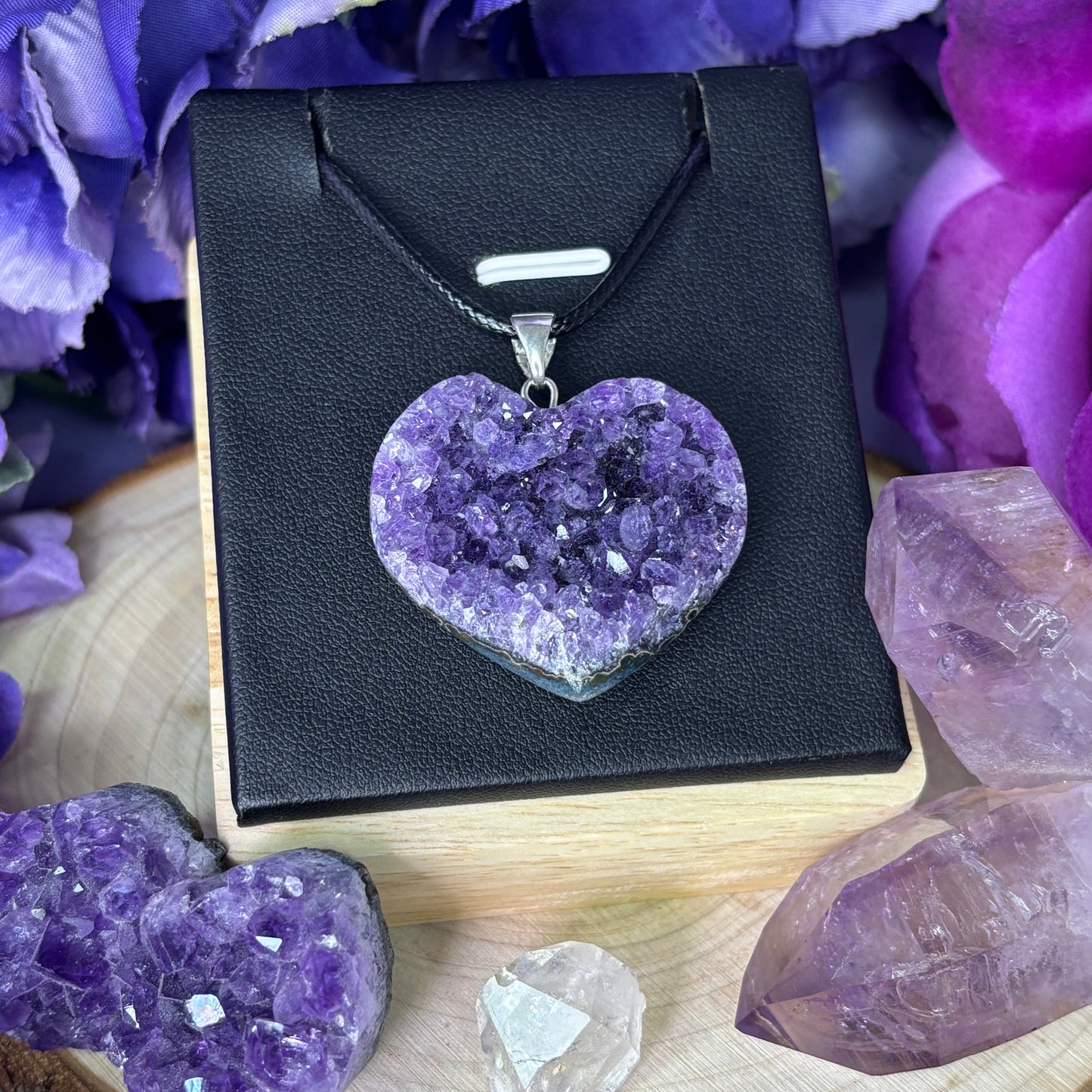 Brazilian Amethyst Cluster Heart Sterling Silver Pendant