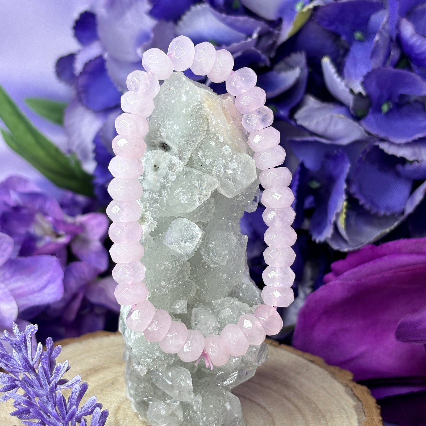 Faceted Rose Quartz Donut Bead Bracelet