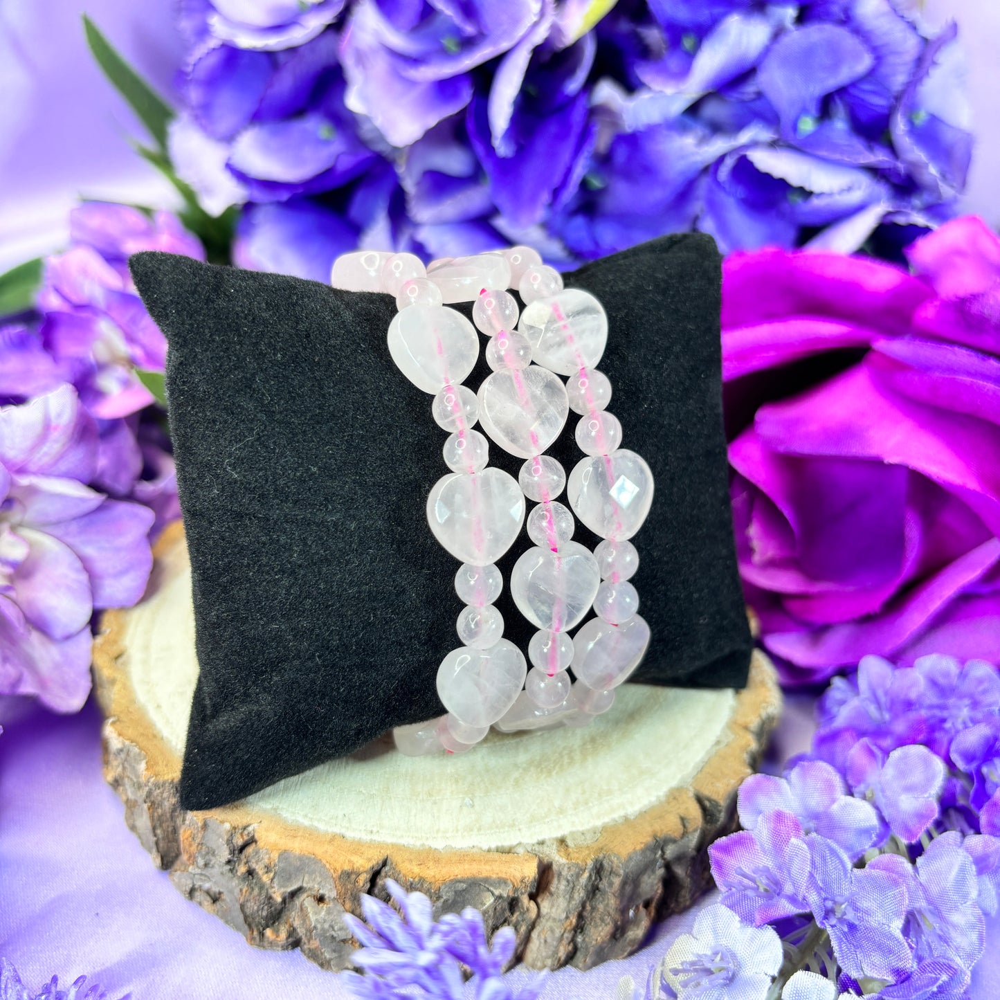 Faceted Rose Quartz Heart Bead Bracelet