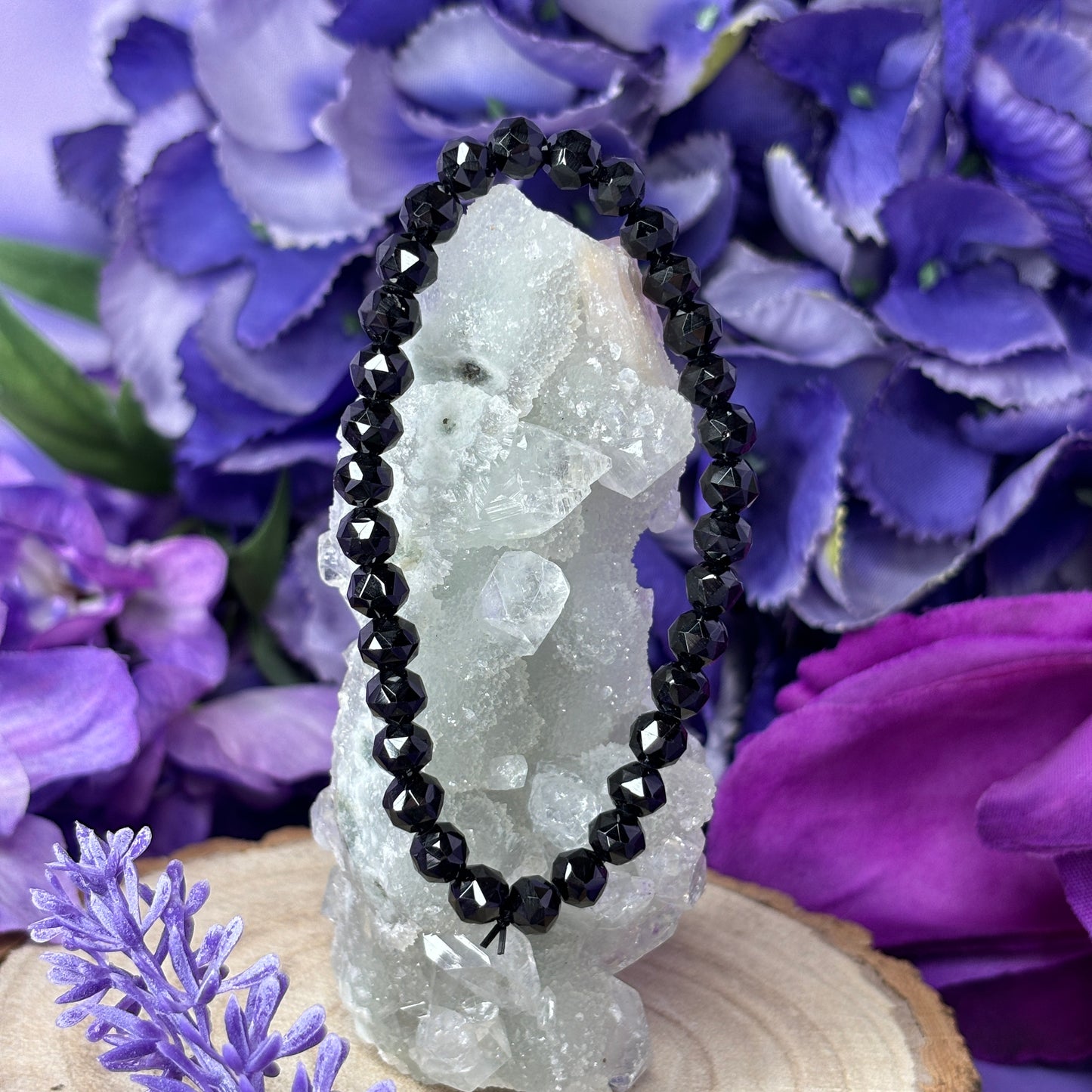 Faceted Black Spinel Bead Bracelet